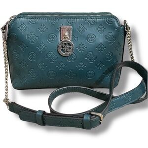 Guess Teal Double Zip Crossbody Handbag Purse Shoulder Bag